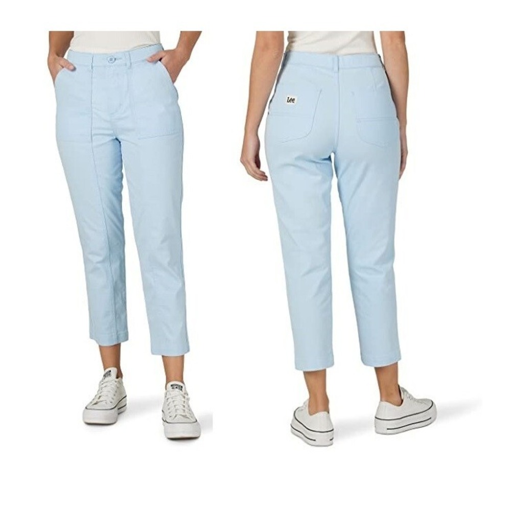 Lee Ultra Lux High-Rise Seamed Crop Pants Women's Size 2 Medium Light Blue EUC